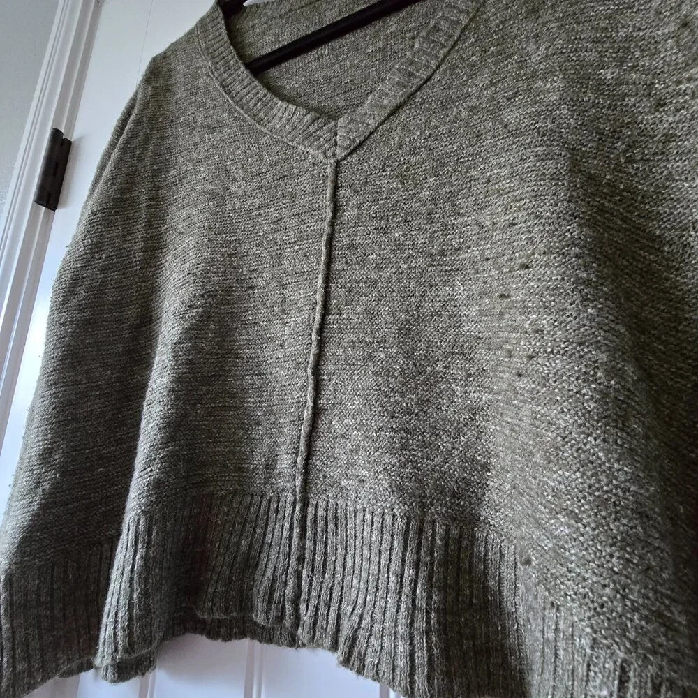 Eileen Fisher Petite Olive V-Neck Sweater Wool Linen Silk Relaxed Fit PL - Picture 4 of 14